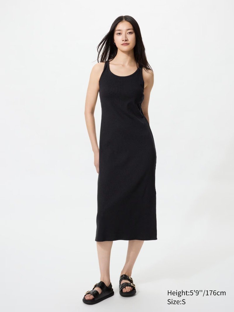 abito canotta uniqlo a costine nero lunghezza midi
