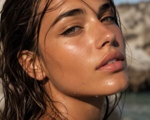 ragazza al mare con pelle naturale semi umida